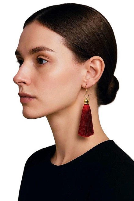 Women's Red Siam Silk Tassel Earrings