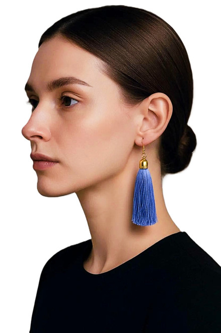 Women's Tanzanite Silk Tassel Dangle Earrings