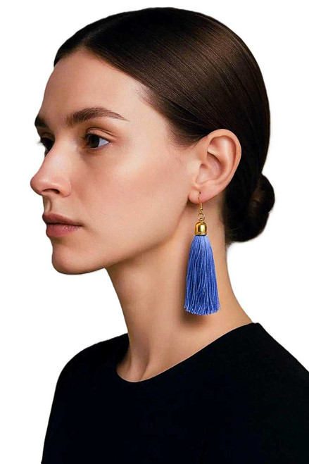 Women's Tanzanite Silk Tassel Dangle Earrings