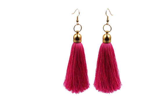 Women's Medium Hot Pink Silk Tassel Earrings
