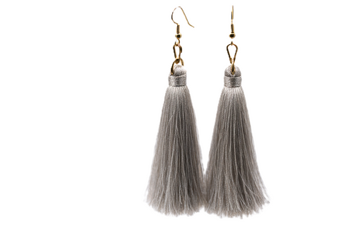 Women's Gray Silk Tassel Earrings