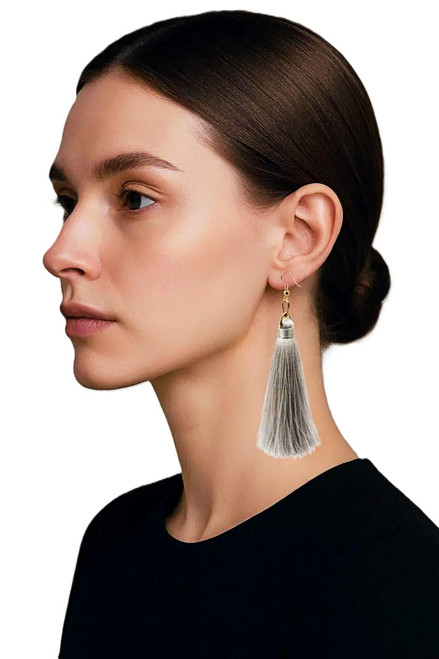 Women's Gray Silk Tassel Earrings