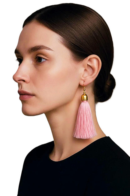 Women's Light Pink Silk Tassel Earrings