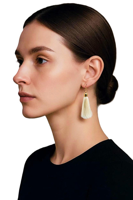 Women's White Silk Tassel Earrings