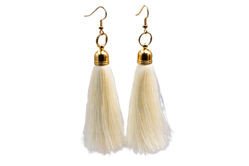 Women's White Silk Tassel Earrings
