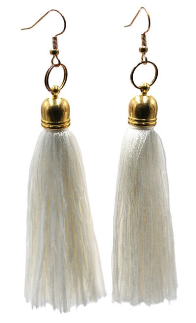 Women's White Silk Tassel Earrings