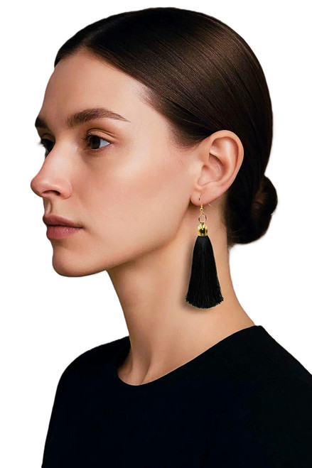 Women's Black Silk Tassel Earrings