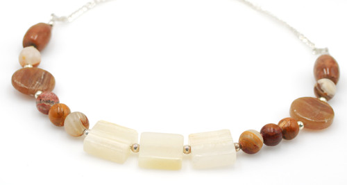 Women's Brown Oval & Flat Square Italian Onyx Gemstone Necklace