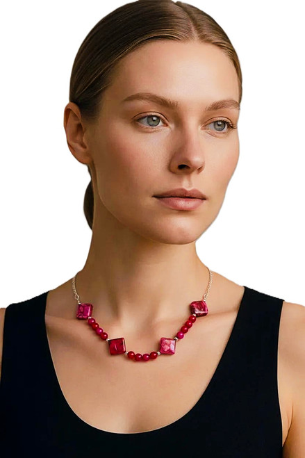Women's Magenta Jade & Fuchsia Agate Gemstone Necklace