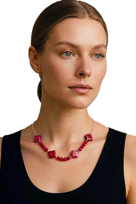 Women's Magenta Jade & Fuchsia Agate Gemstone Necklace