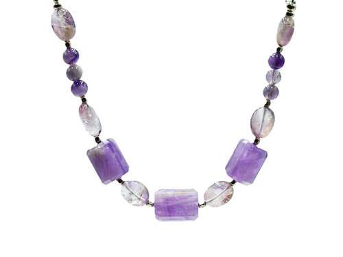 Amethyst Cylinder & Tube Gemstone Necklace