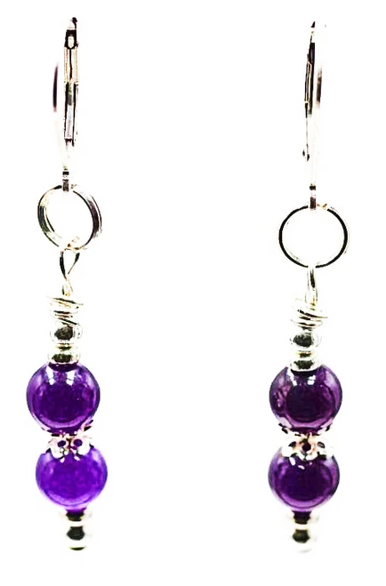 Women's Deep Purple Jade Gemstone Dangle Earrings