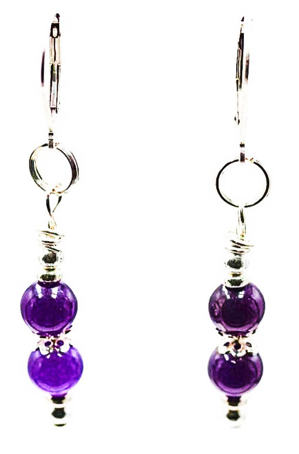 Women's Deep Purple Jade Gemstone Dangle Earrings