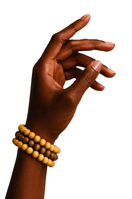 Women's Rose Wood/Gray/Nanga Yellow Wood Bead Bracelet Stack