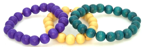 Women's Teal/Dark Yellow/Cobalt Purple Wood Bead Bracelet Stack
