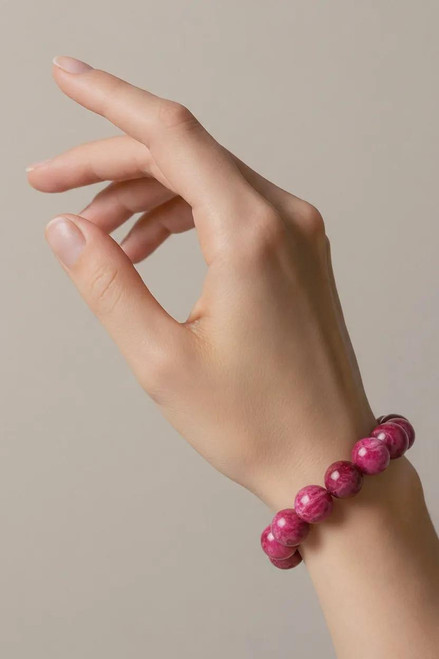 Women's Fuchsia Pink Crazy Lace Agate Gemstone Stretch Bracelet