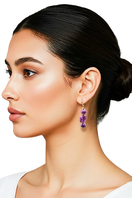 Women's Purple Crazy Lace Agate Dangle Gemstone Earrings