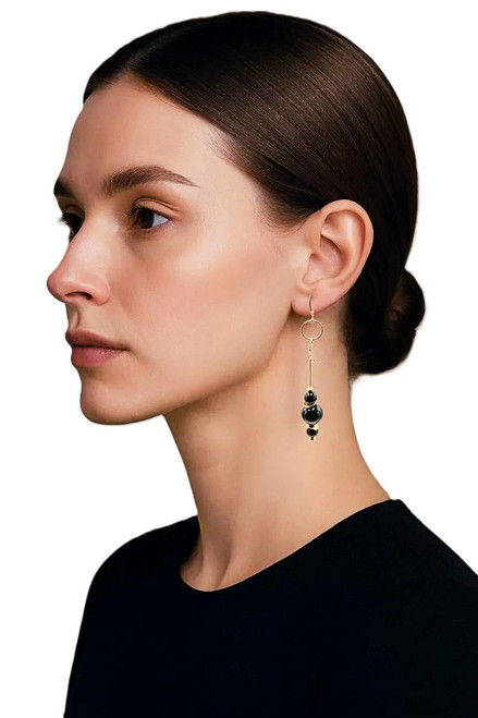 Women's Black Onyx Gemstone DangleEarrings