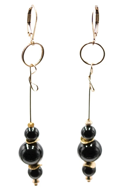 Women's Black Onyx Gemstone DangleEarrings