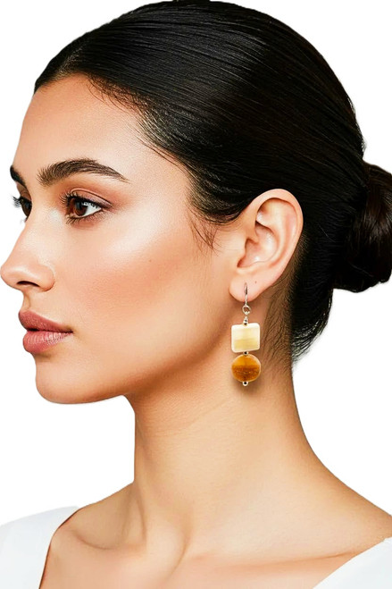 Women's Oval/Flat/Square Italian Onyx Gemstone Earrings