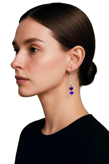 Women's Deep Purple Jade Dangle  Gemstone Earrings
