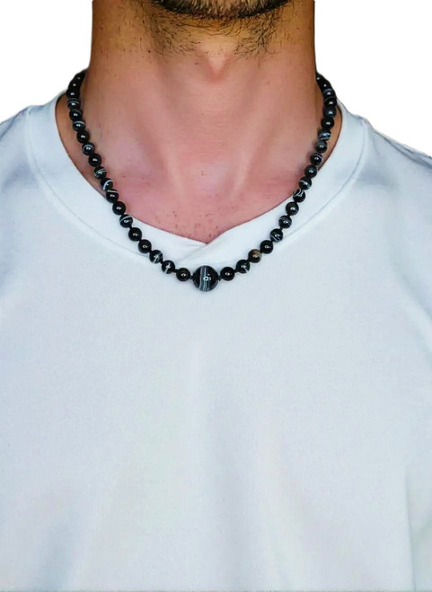 Men's 20 - Inch Black Sardonyx Gemstone Necklace