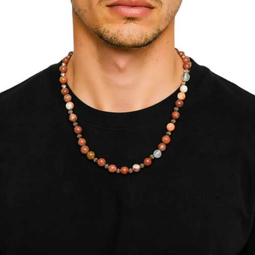 Men's 20 - Inch Red Italian Onyx Gemstone Necklace
