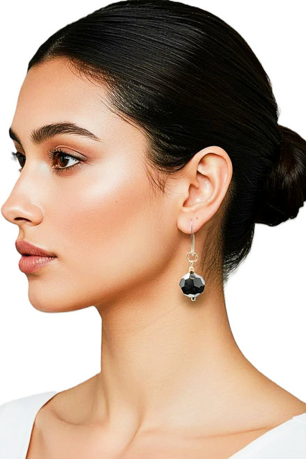 Women's 14 mm Black Round Crystal Dangle Earrings