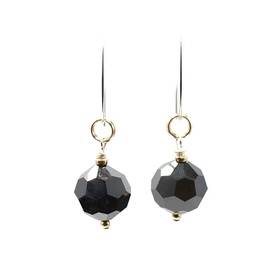 Women's 14 mm Black Round Crystal Dangle Earrings