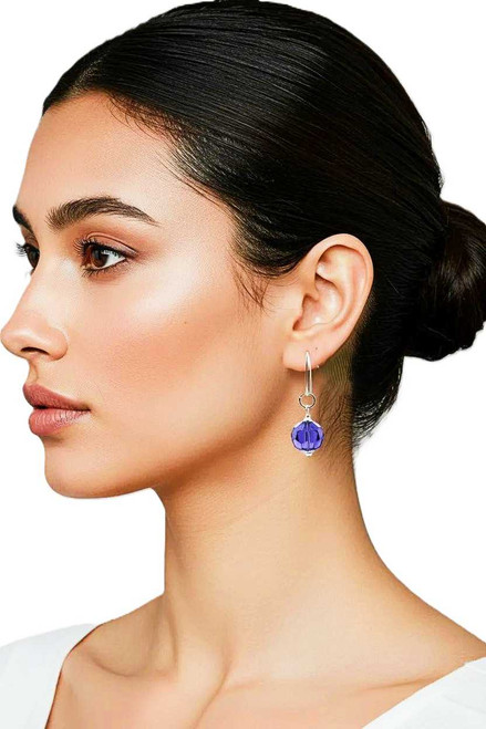 Women's 14 mm Purple Round Crystal Dangle Earrings