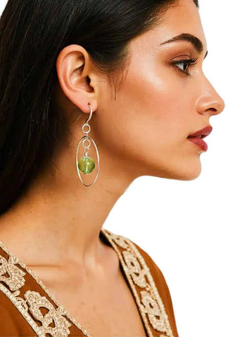 Women's 10 mm Peridot Globe Crystal Dangle Earrings