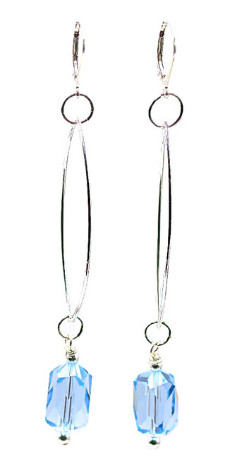 Women's 15 mm Light Sapphire Faceted Barrel Shaped Crystal Dangle Earrings