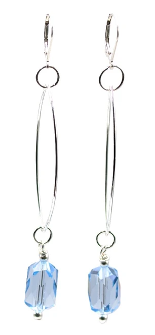 Women's 15 mm Light Sapphire Faceted Barrel Shaped Crystal Dangle Earrings