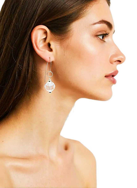 Women's 14 mm Crystal Clear Geometric Round Crystal Dangle Earrings
