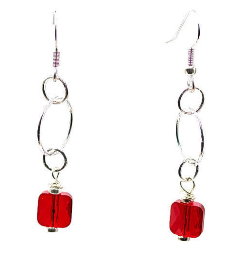 Women’s 8 mm Red Siam Mini Square Crystal Dangle Earrings