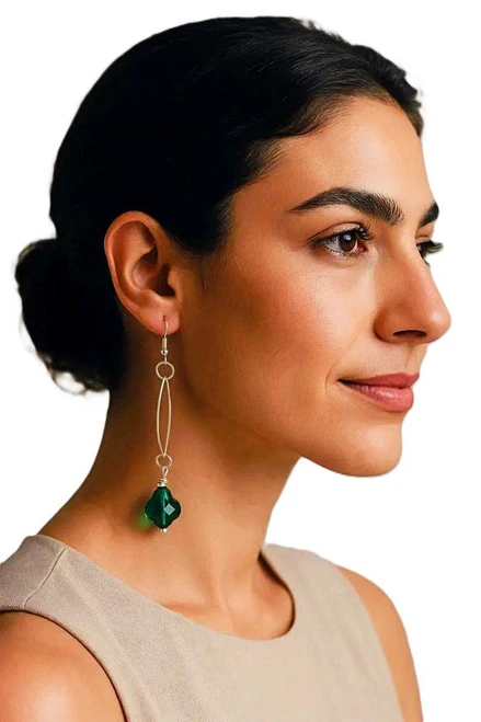 Women's 14 mm Emerald Green Baroque Crystal Dangle Earrings