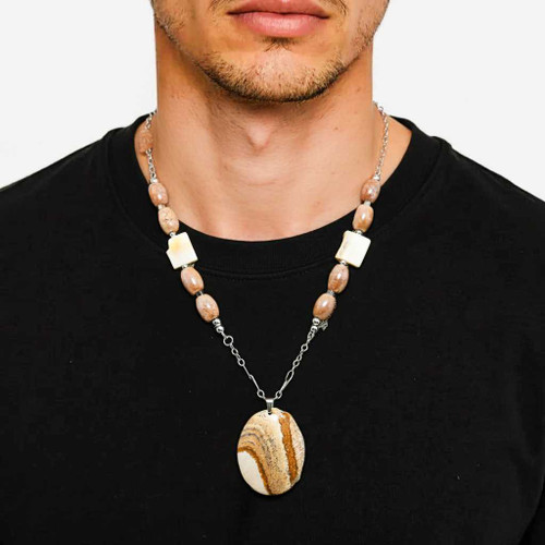 Men’s 29 Inch Picture Jasper & Italian Onyx Necklace