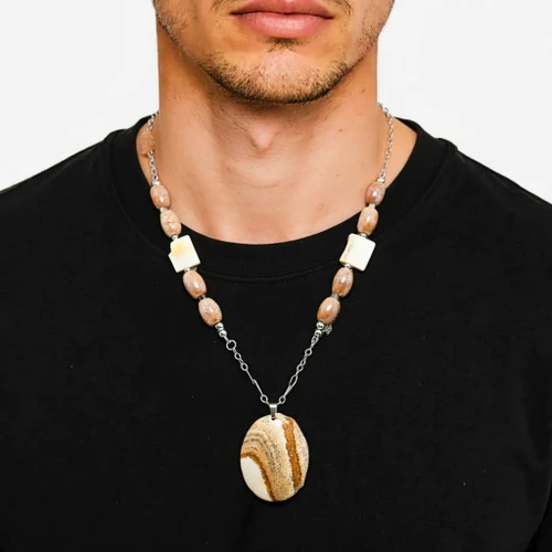 Men’s 29 Inch Picture Jasper & Italian Onyx Necklace