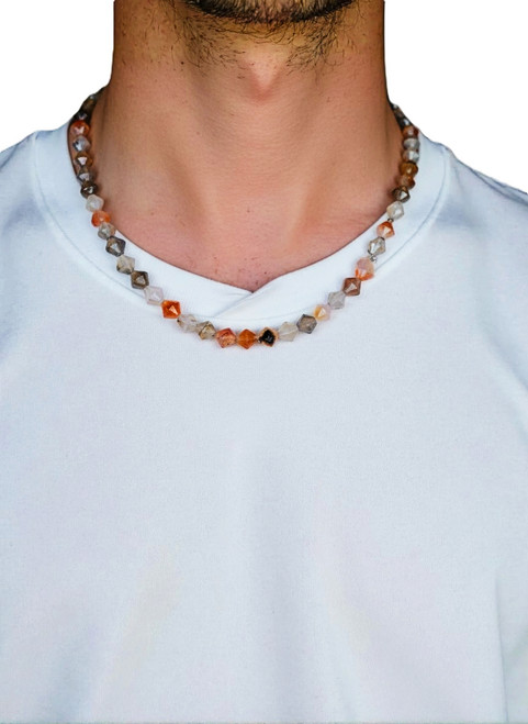 Men’s 26 Inch Multicolor Dendrite Agate Bead Necklace