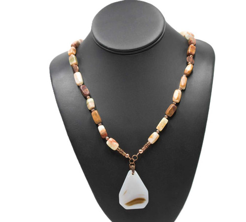 Men’s 26 Inch Italian Onyx & Tear Drop Agate Necklace