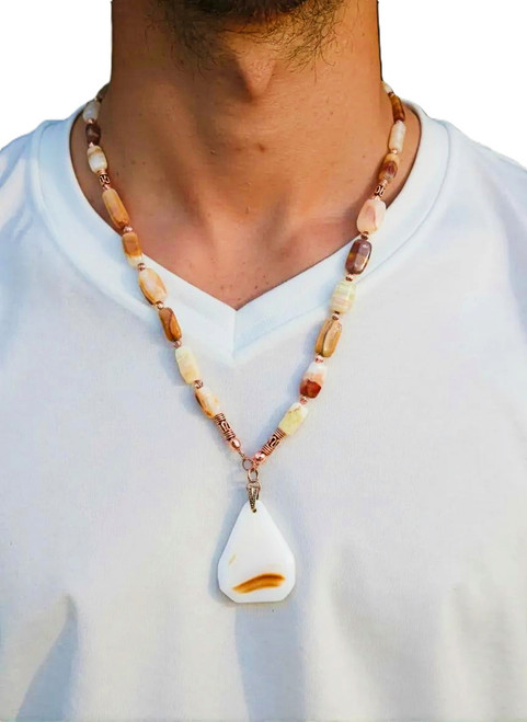 Men’s 26 Inch Italian Onyx & Tear Drop Agate Necklace