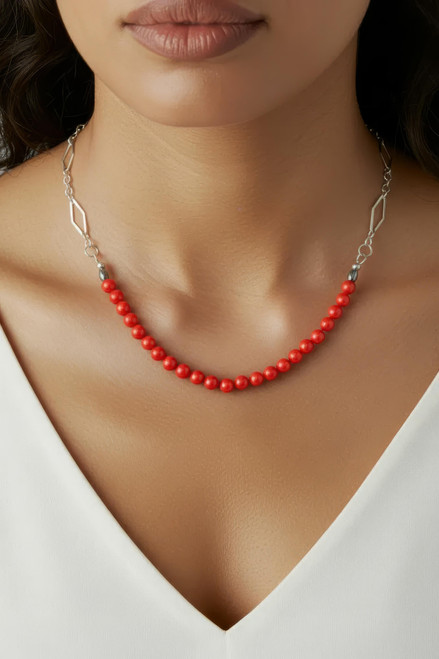 Women's Red Crystal Pearl Necklace