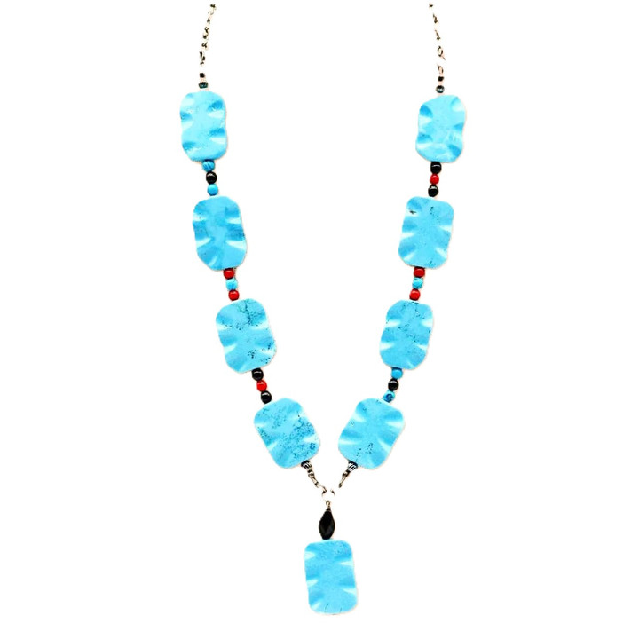 Red Coral/Blue Magnesite Gemstone Statement Necklace