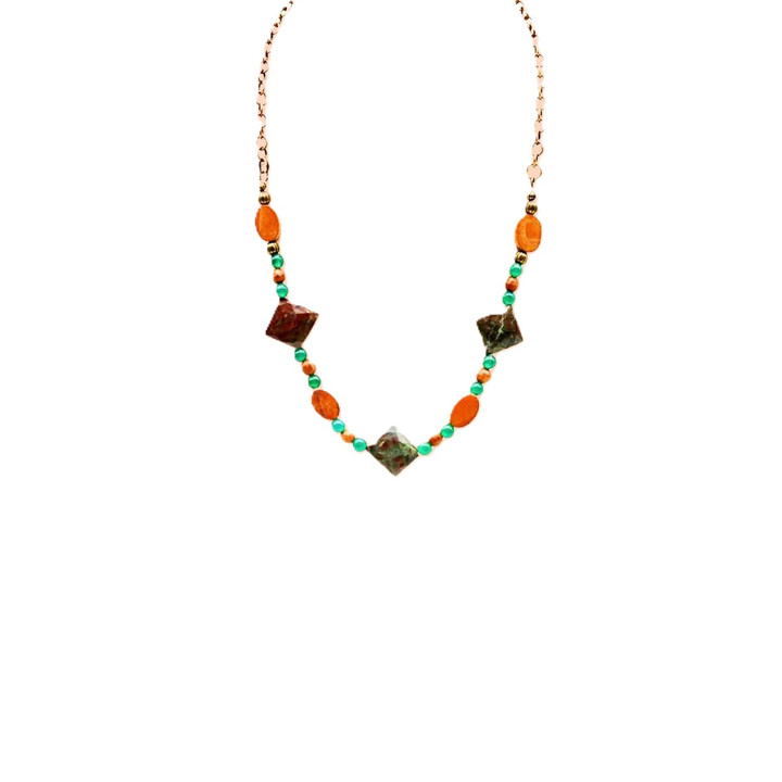 Chrysocola/Jasper/Green Agate Gemstone Statement Necklace
