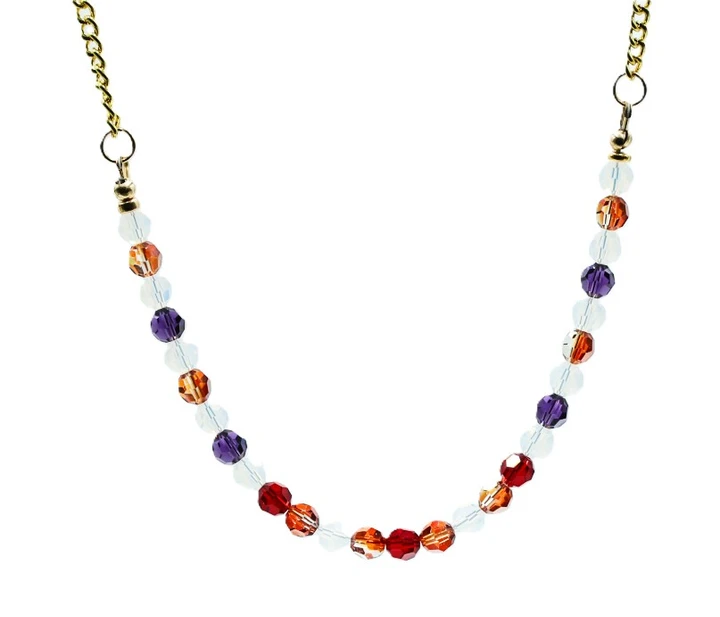 Women's 6 mm White Opal/Purple/Red Siam/Orange Crystal Necklace
