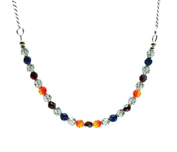 Women's 6 mm Indigo/Garnett /Orange/Black Diamond Crystal Necklace