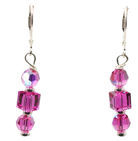 Women's Fuchsia Pink Crystal Dangle Earrings