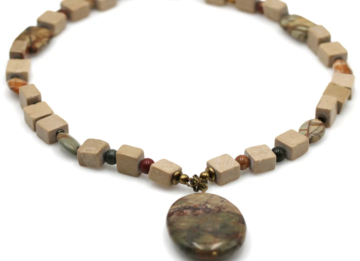 Tan Marble/Jasper/Sierra Agate Gemstone Statement Necklace