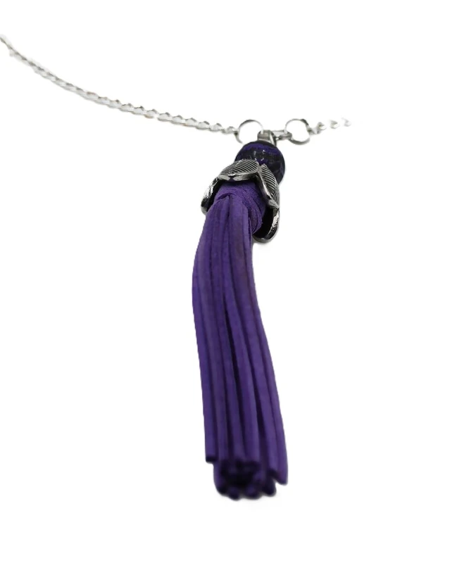 Women's Light Purple Suede Tassel Necklace