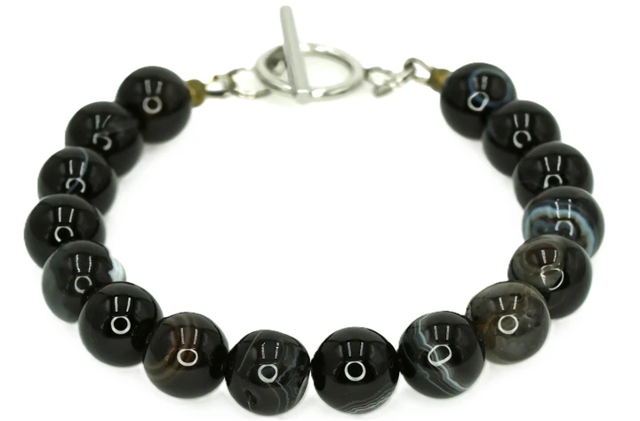 Men's 10 mm Black Sardonyx Gemstone Bracelet